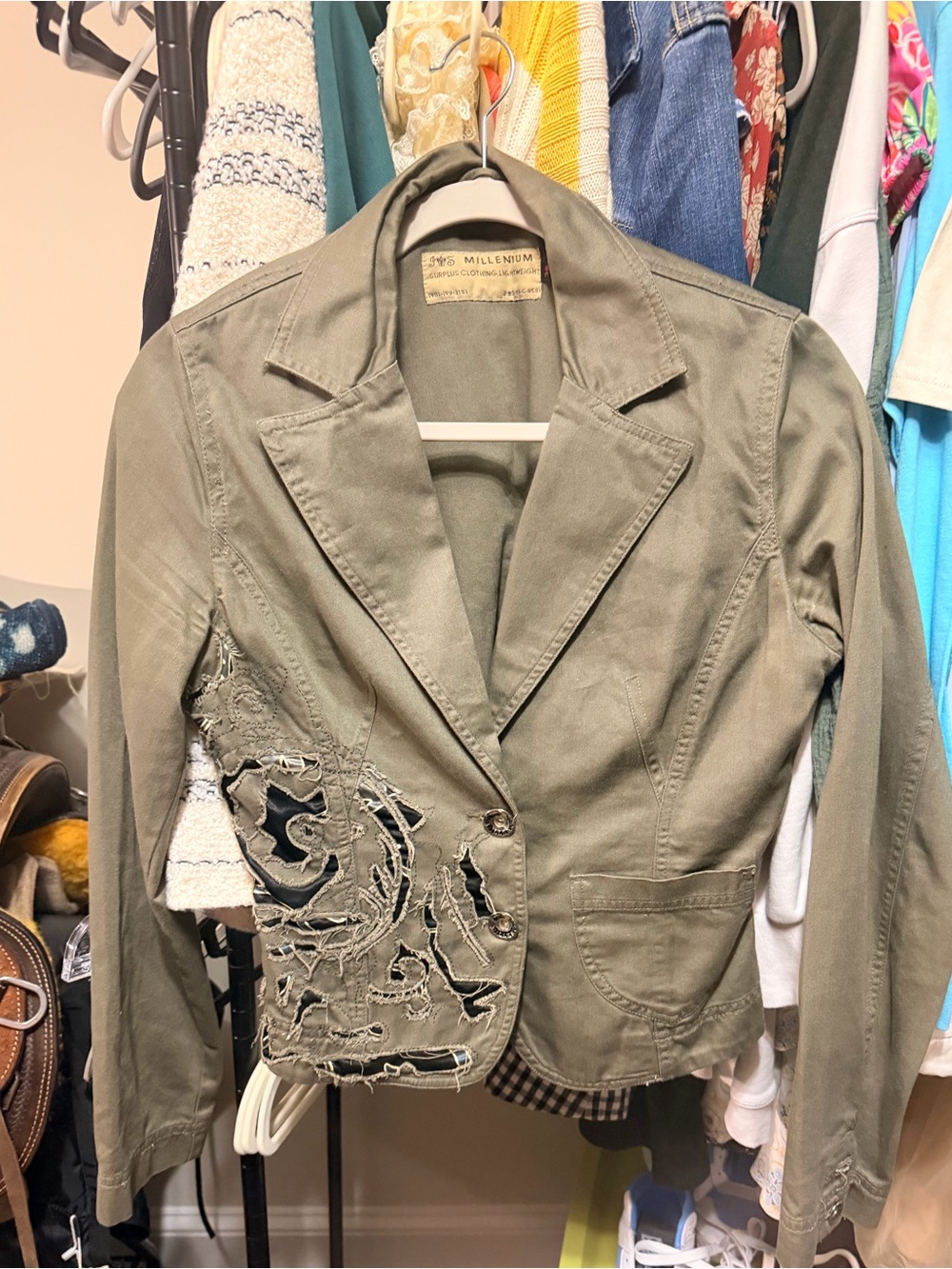 Millenium Olive Green Distressed Cotton Blazer